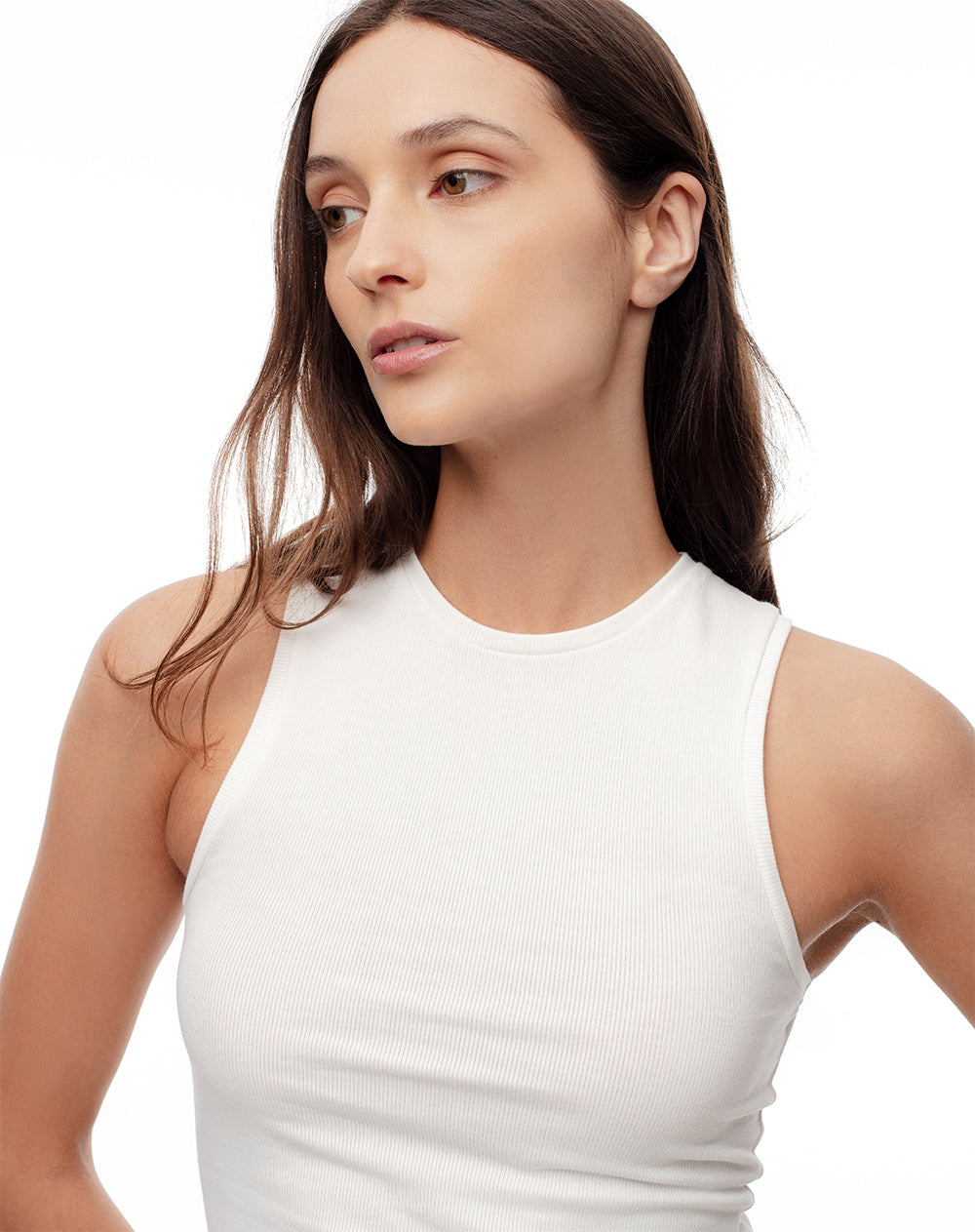Camiseta esqueleto slim rib algodón blanca mujer