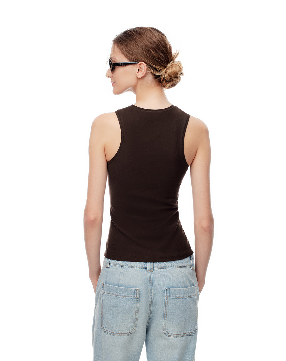 Camiseta esqueleto slim rib algodón chocolate mujer