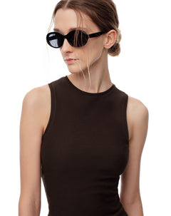 Camiseta esqueleto slim rib algodón chocolate mujer