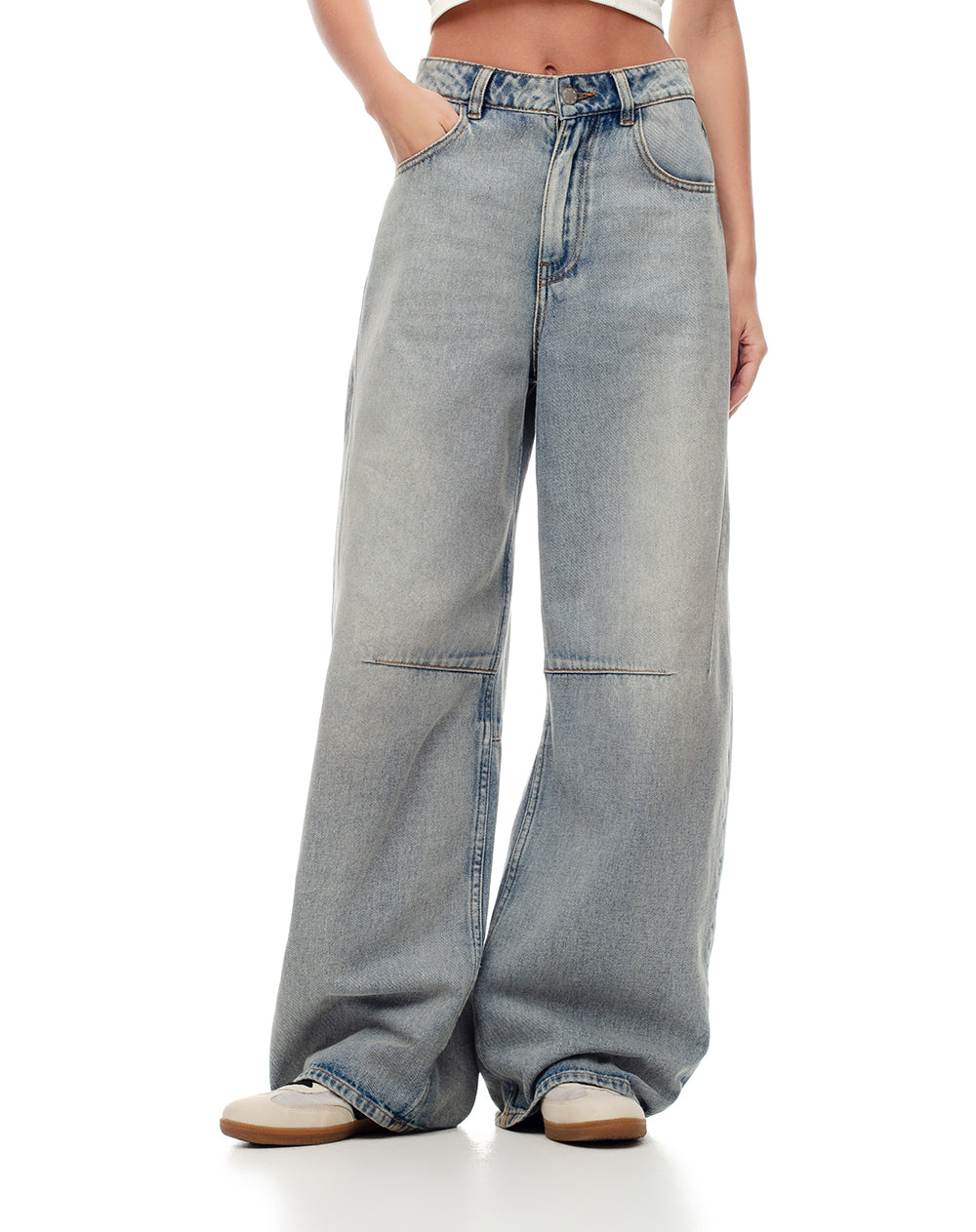 Jean wide leg tiro medio índigo medio mujer