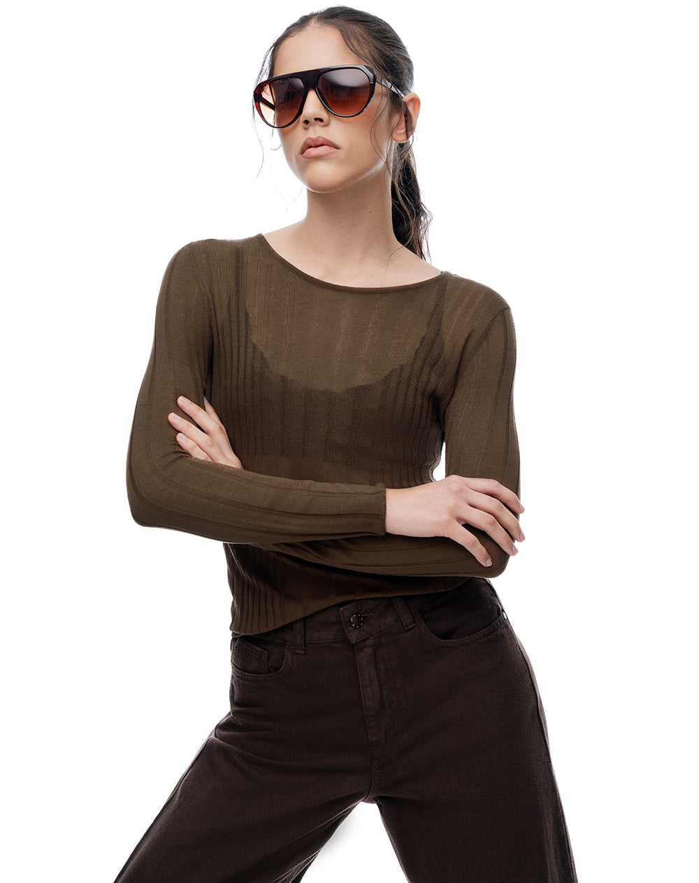 Camibuzo slim tejido de punto chocolate mujer