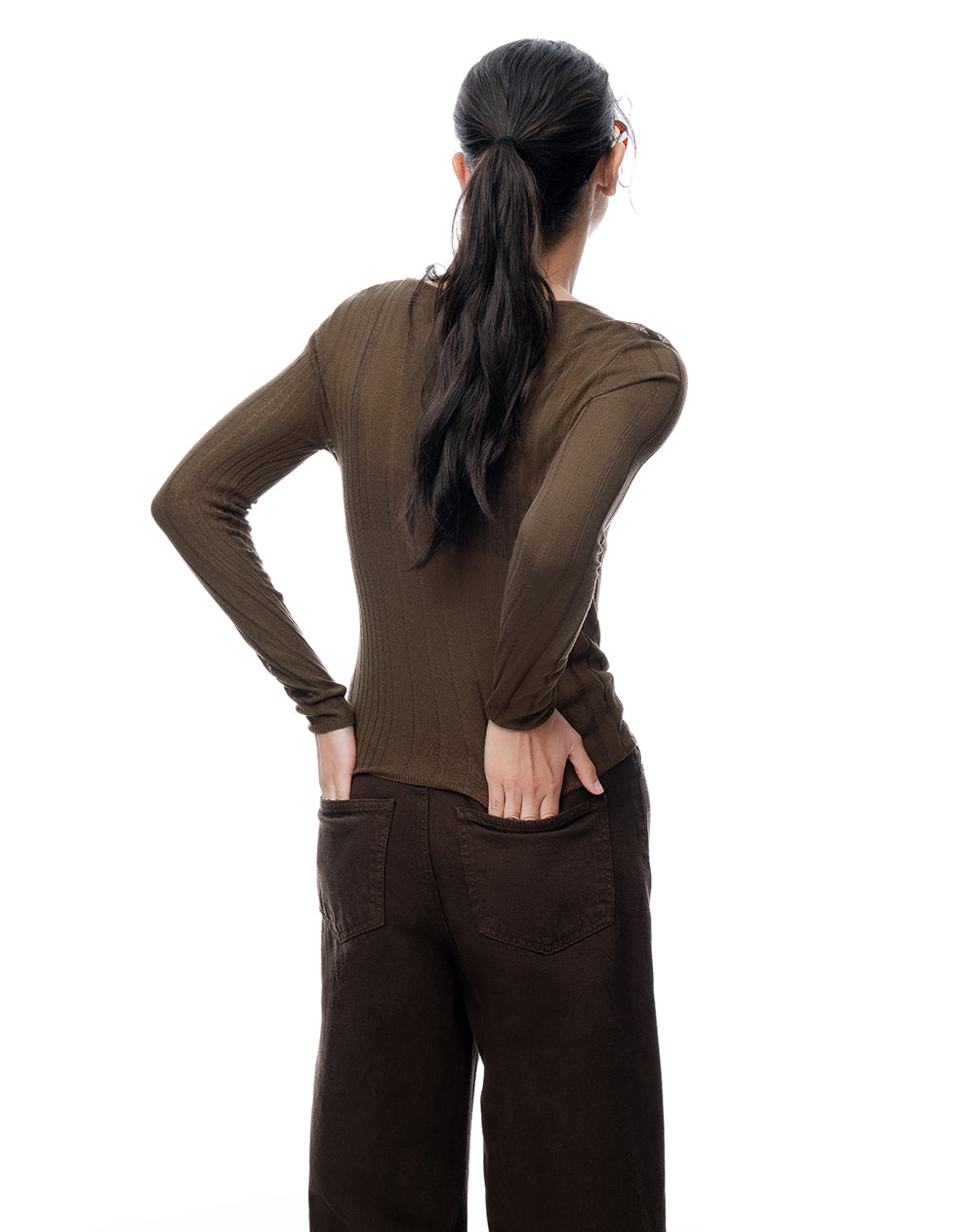 Camibuzo slim tejido de punto chocolate mujer