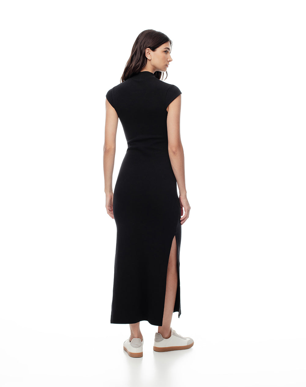 Vestido largo slim algodón negro mujer