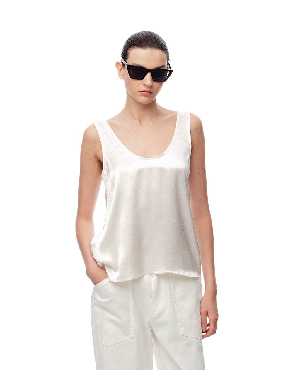 Blusa holgada satín habano mujer