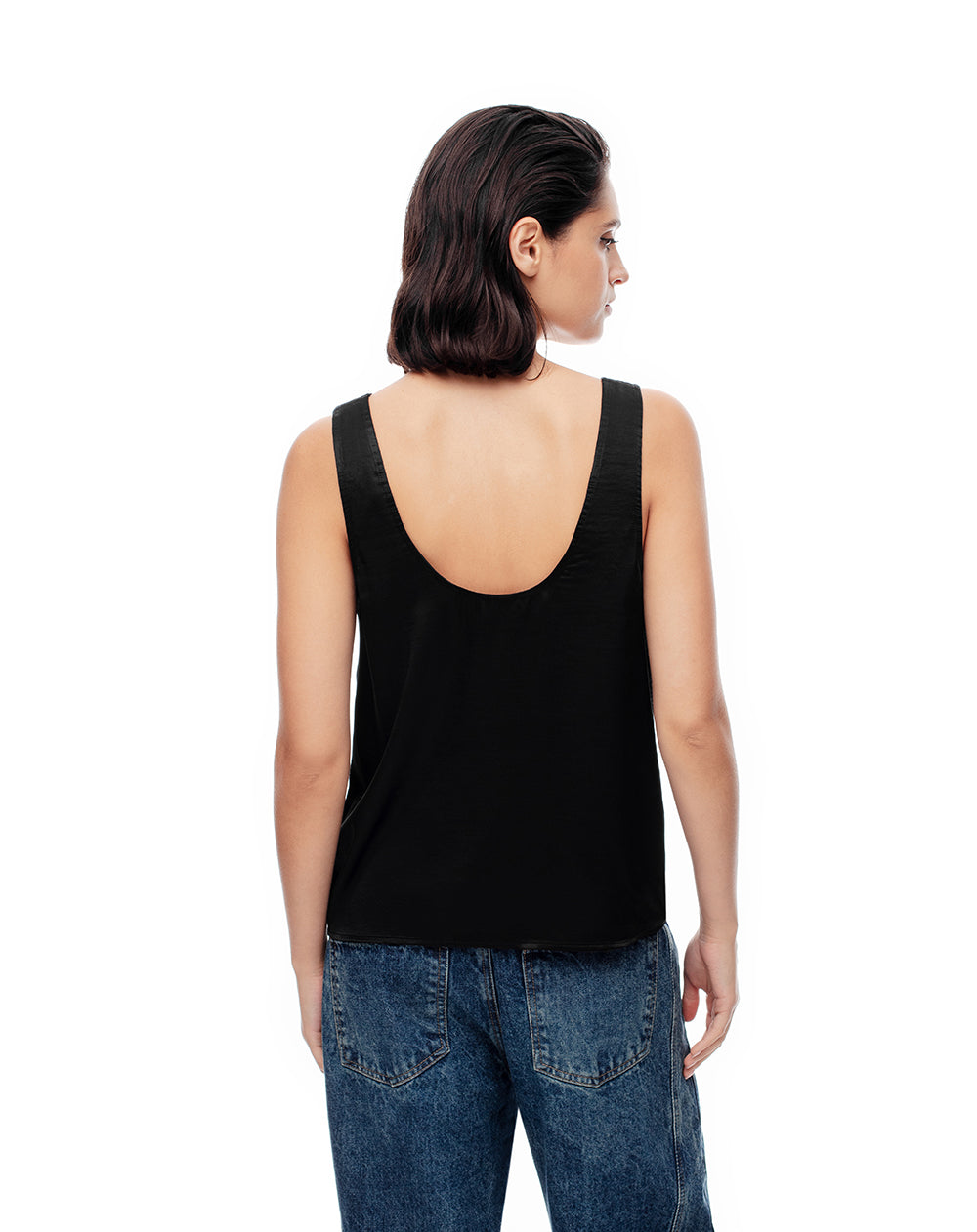 Blusa holgada satín negra mujer