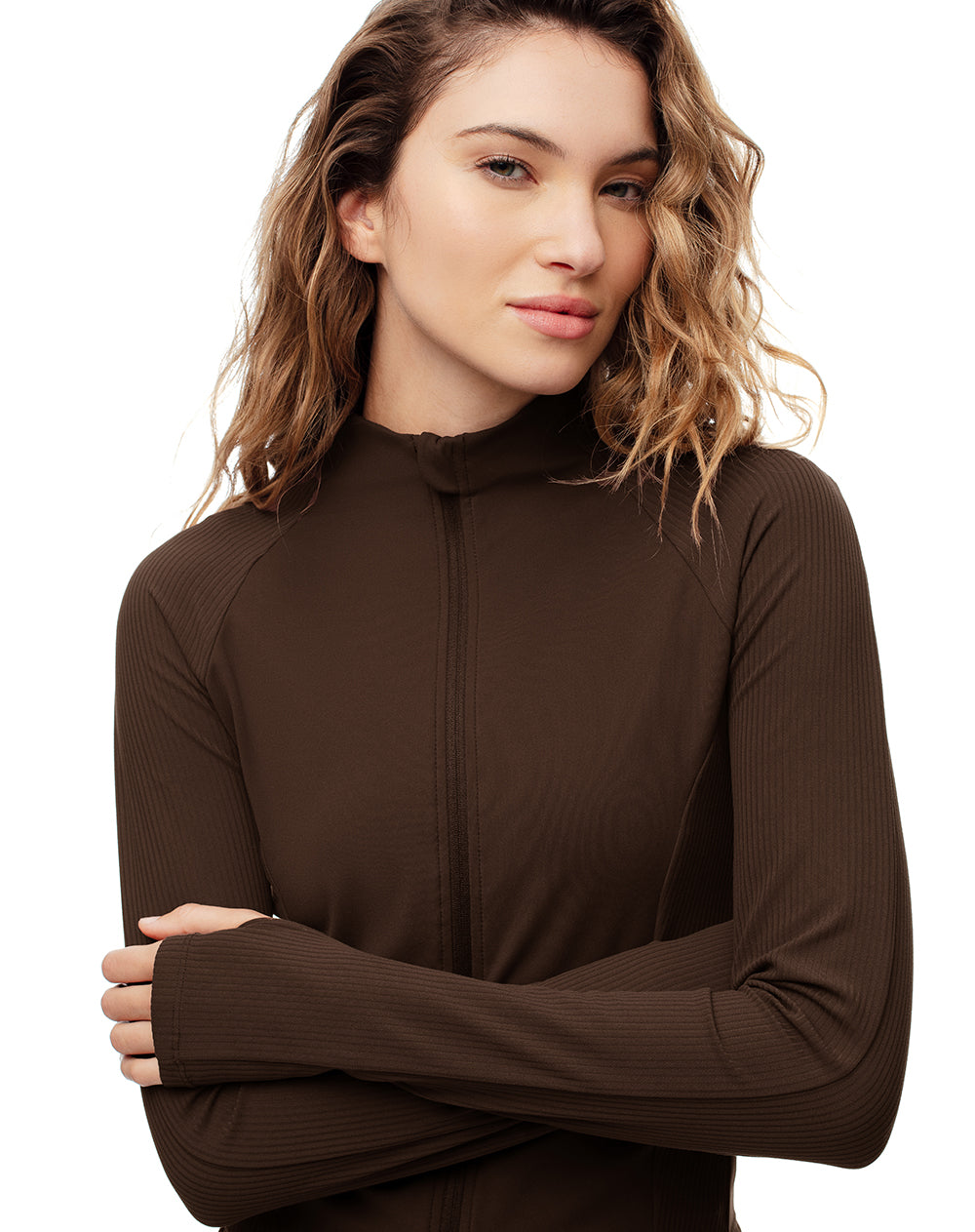 Chaqueta slim tejido de punto chocolate mujer