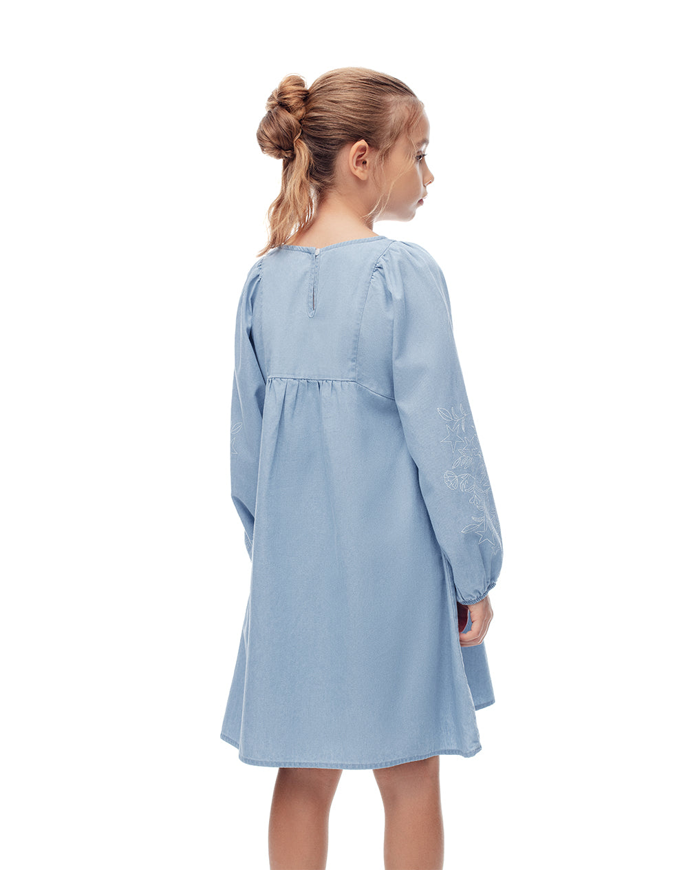 Vestido corto recto denim índigo claro niña