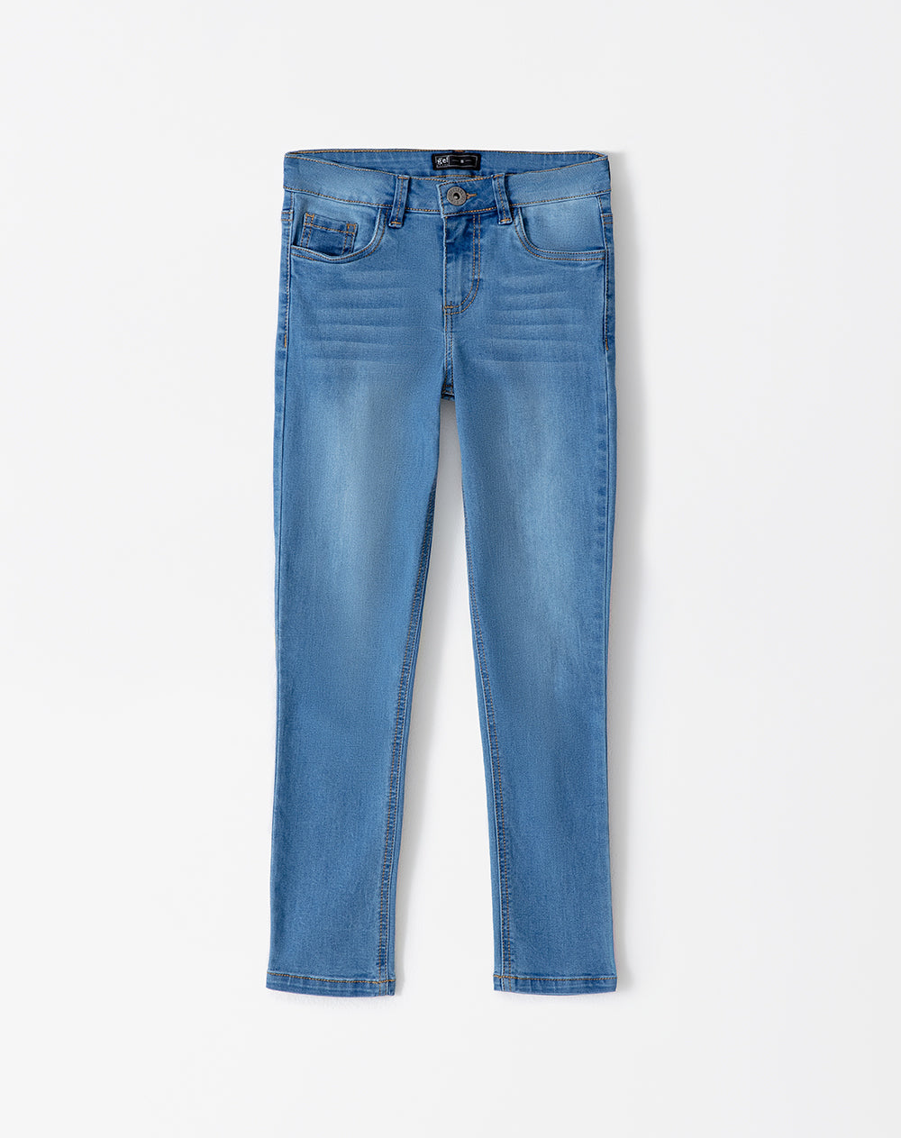 Jean skinny tiro medio elástico interno 100% algodón índigo medio niña