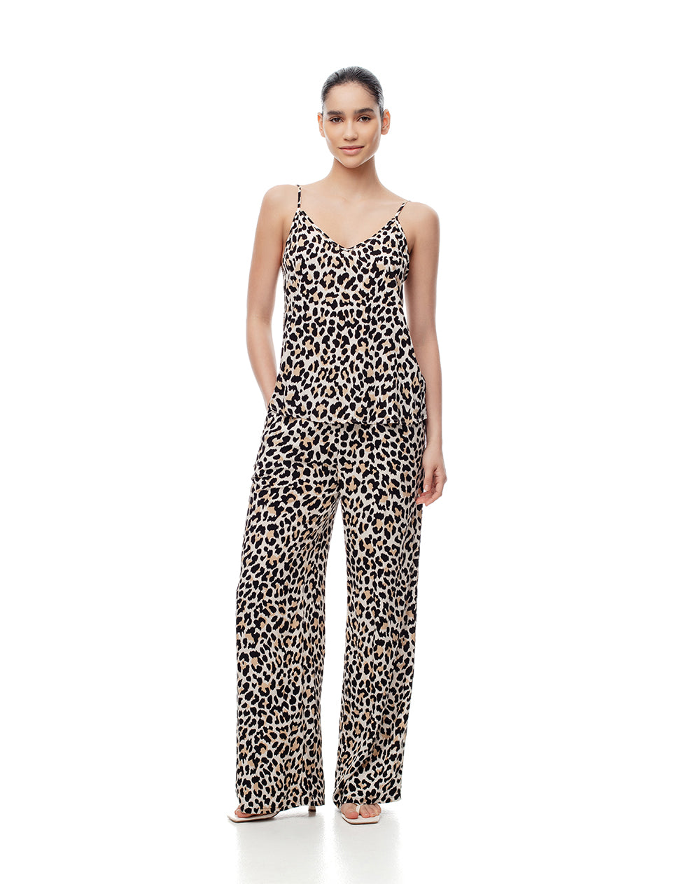 Pantalón wide leg tiro medio estampado mujer