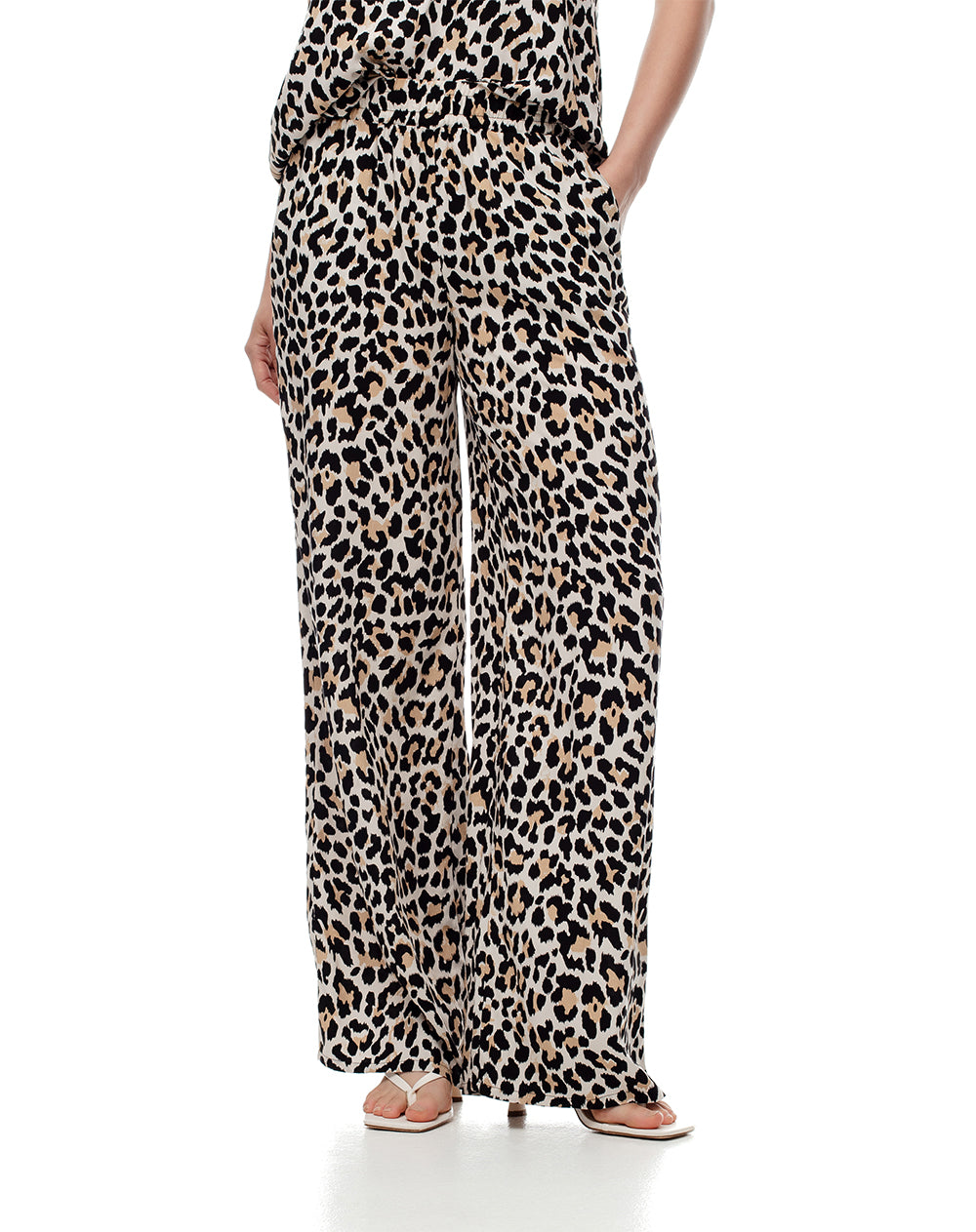 Pantalón wide leg tiro medio estampado mujer