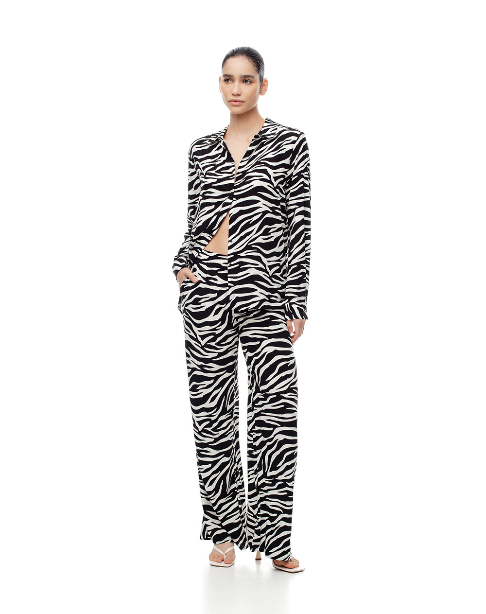 Pantalón wide leg tiro medio estampado mujer