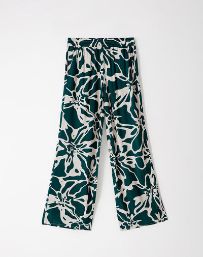 Pantalón recto tiro alto bolsillos laterales estampado para mujer