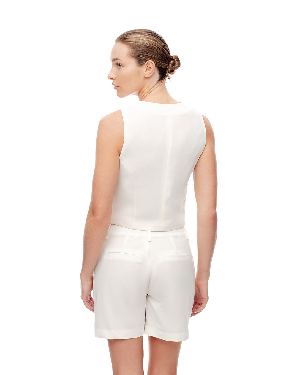 Chaleco tipo sastre cruzado blanco mujer