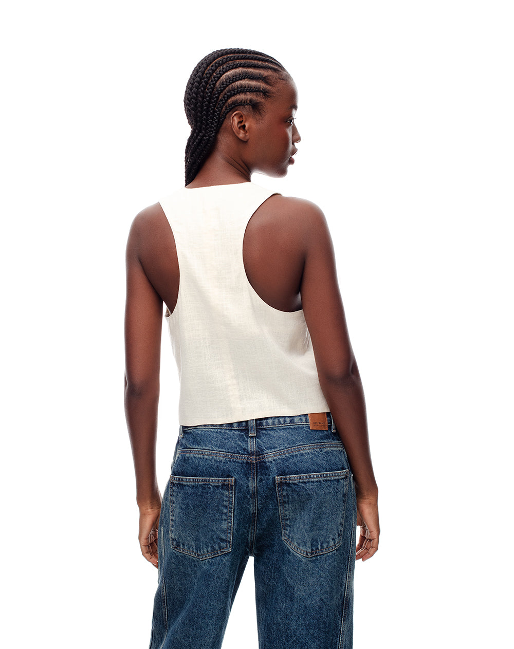 Chaleco tipo sastre lino vainilla mujer