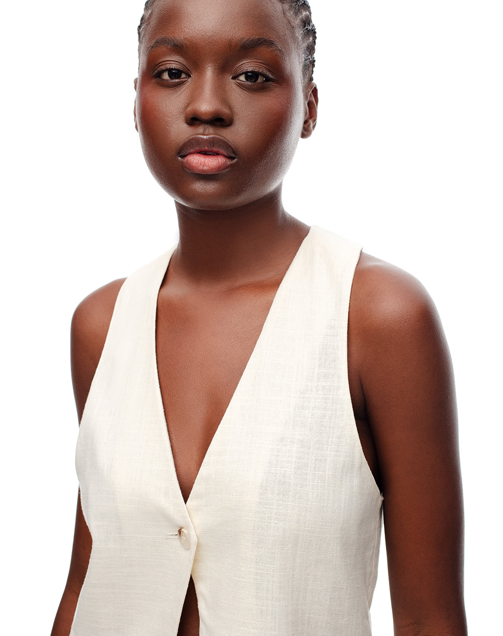 Chaleco tipo sastre lino vainilla mujer