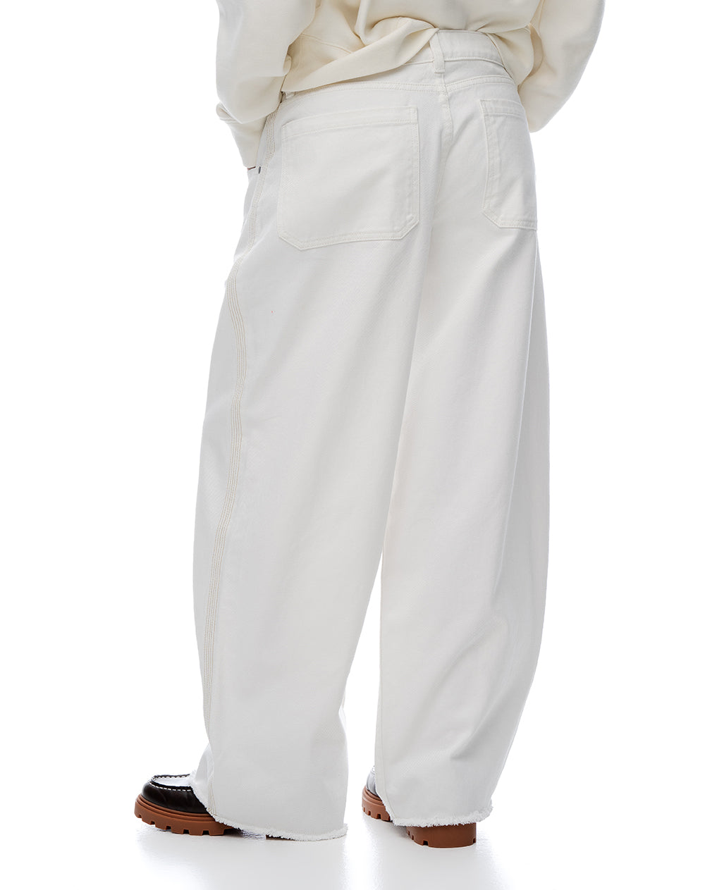 Pantalón wide leg tiro medio en drill crudo mujer