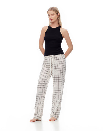 Pantalón regular fit tiro medio crudo estampado