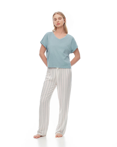 Pantalón regular fit tiro medio crudo rayas