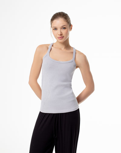Camiseta esquelero slim rib algodón gris mujer