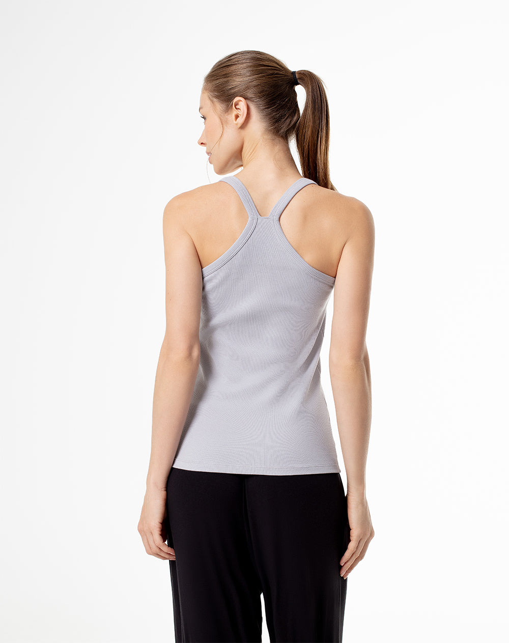 Camiseta esquelero slim rib algodón gris mujer