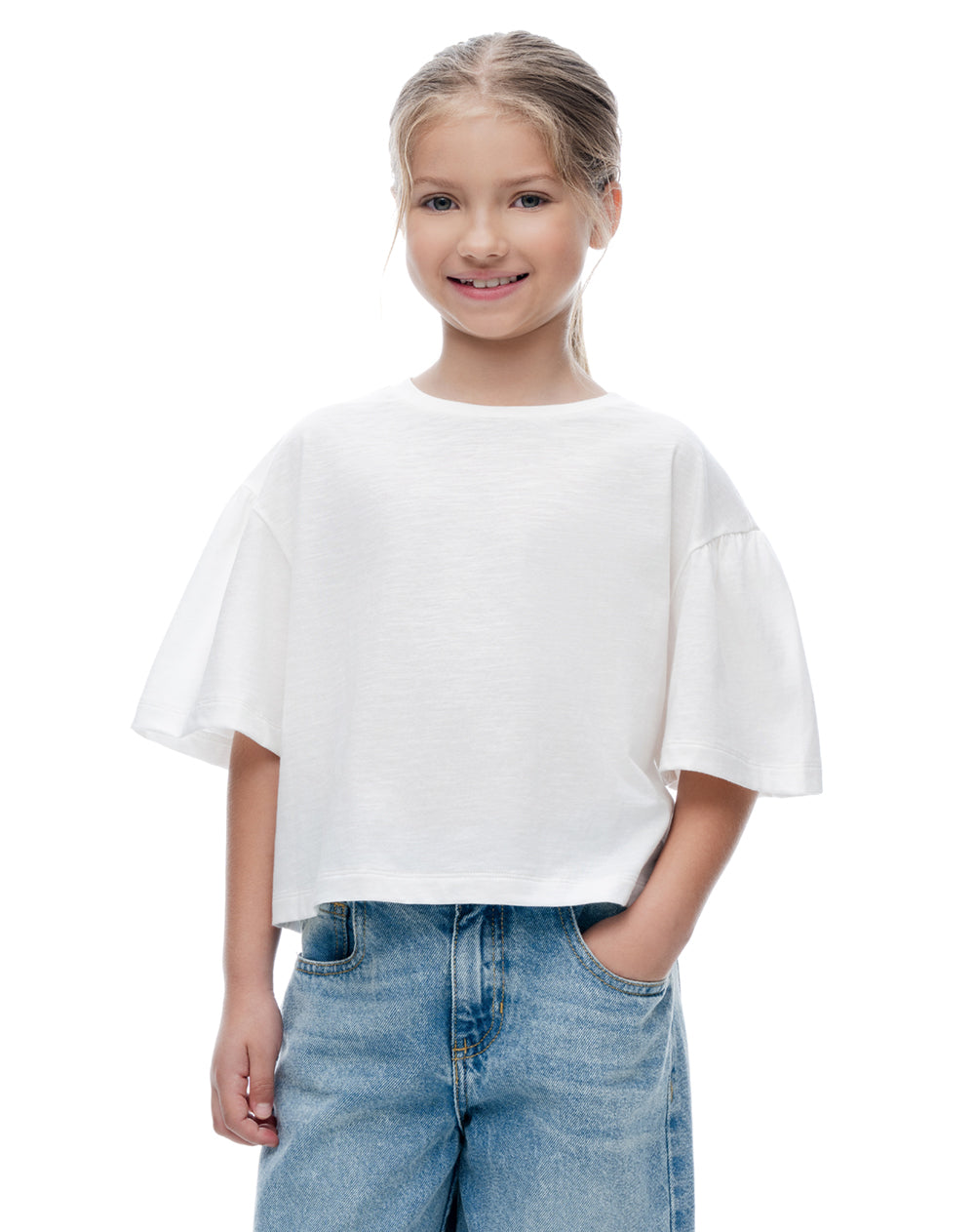 Camiseta relaxed manga corta blanca niña