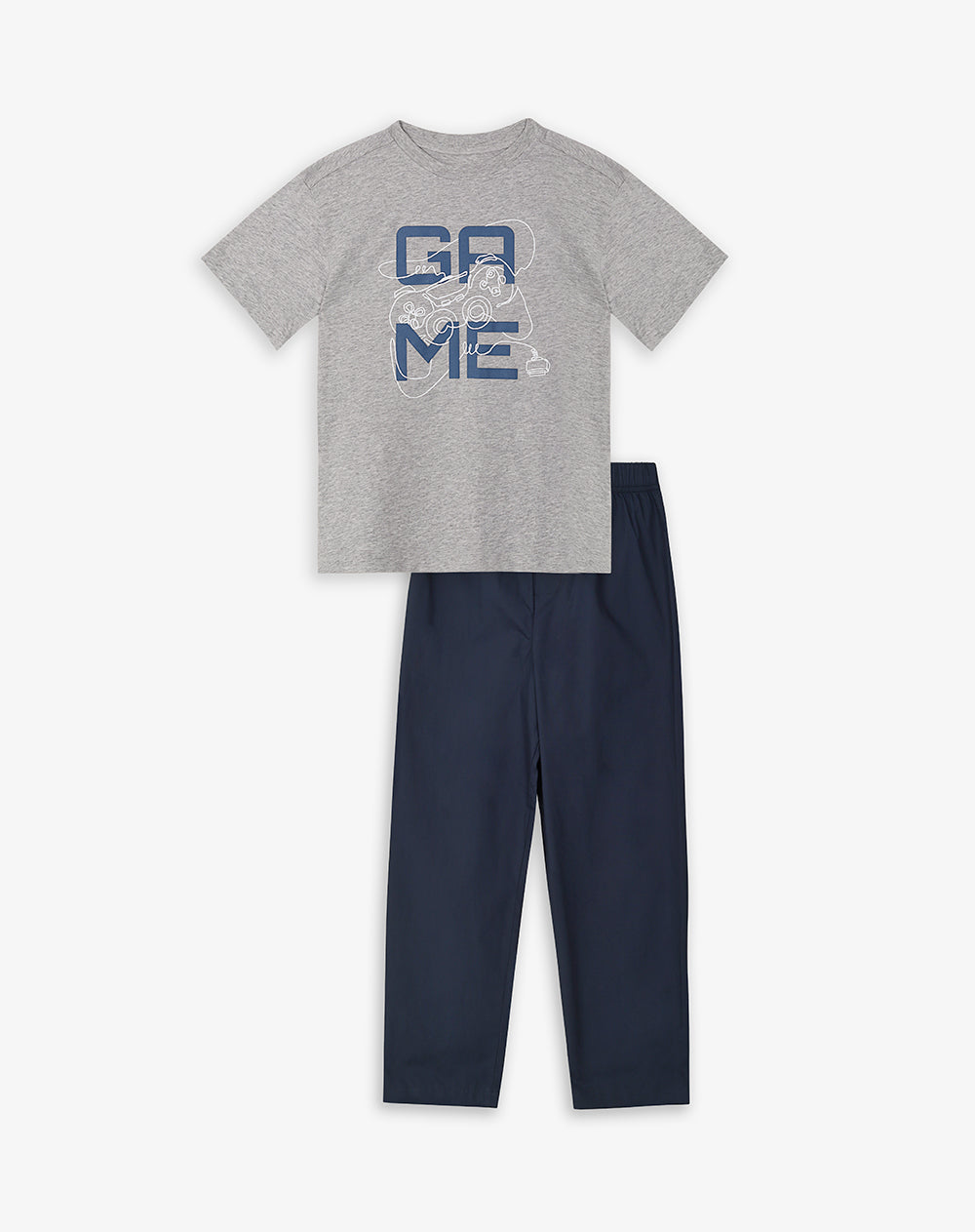 Pijama regular fit manga corta gris jaspeada