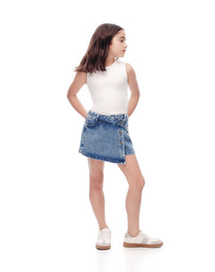 Falda short denim índigo oscuro niña