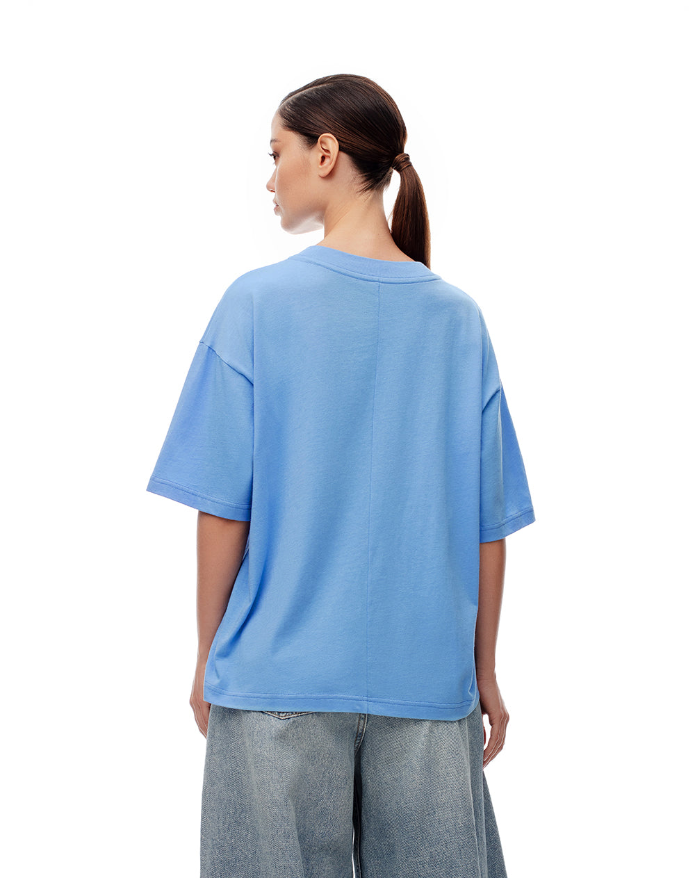 Camiseta oversize algodón azul mujer
