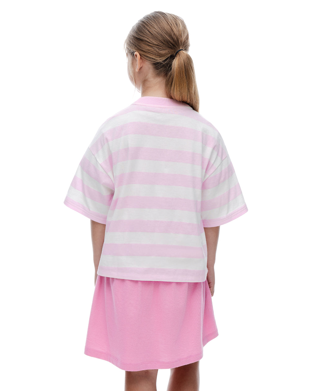 Camiseta relaxed manga corta rosada rayas niña
