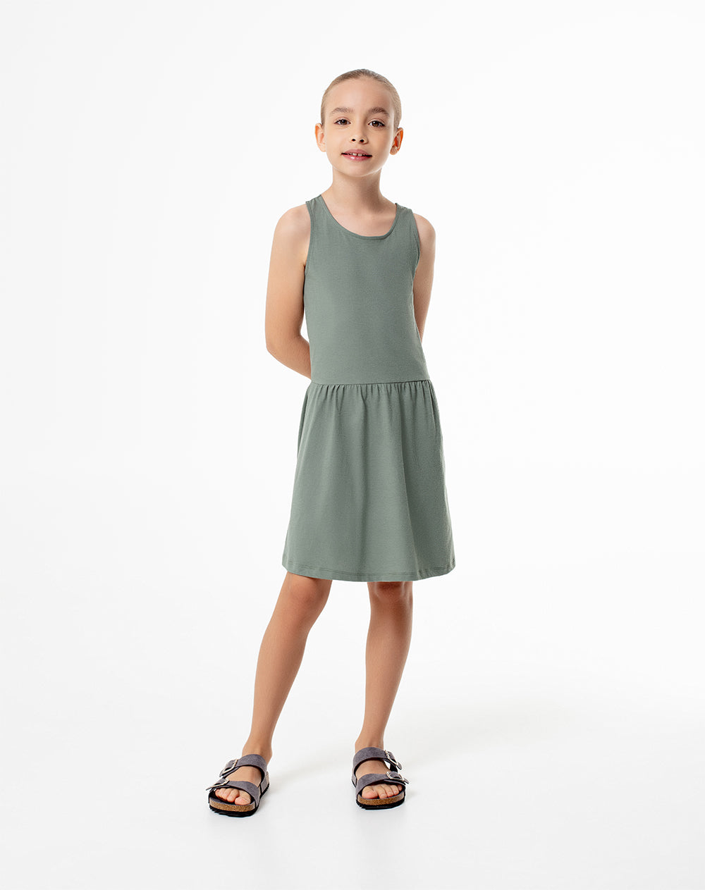 Vestido corto algodón verde niña