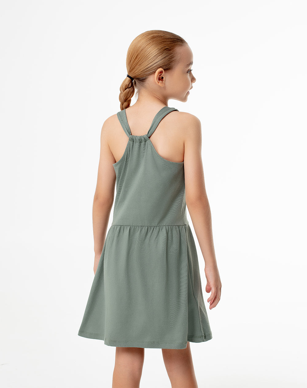 Vestido corto algodón verde niña