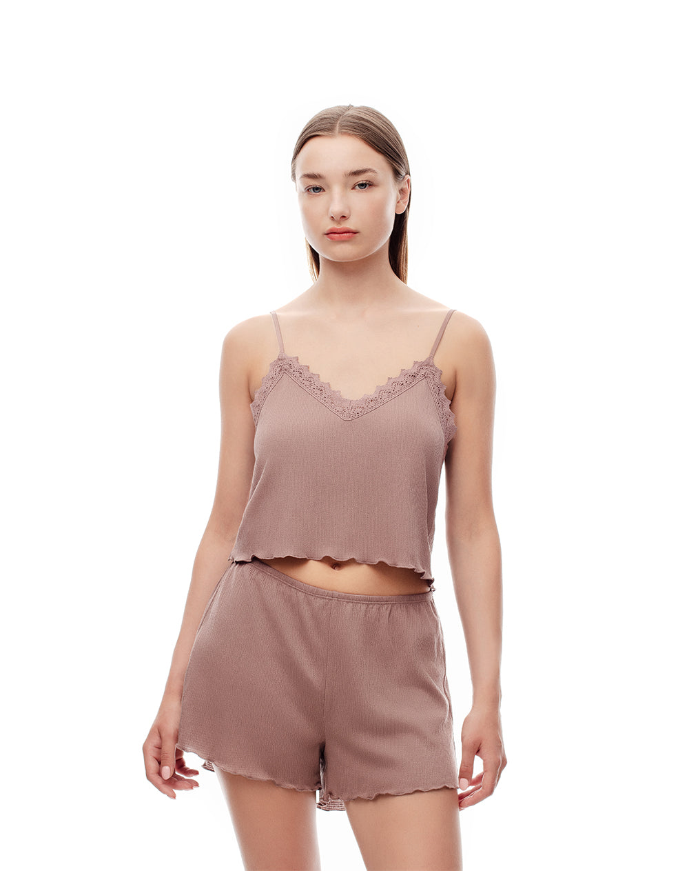 Blusa regular encaje café mujer