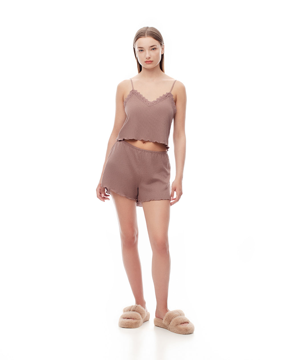 Blusa regular encaje café mujer