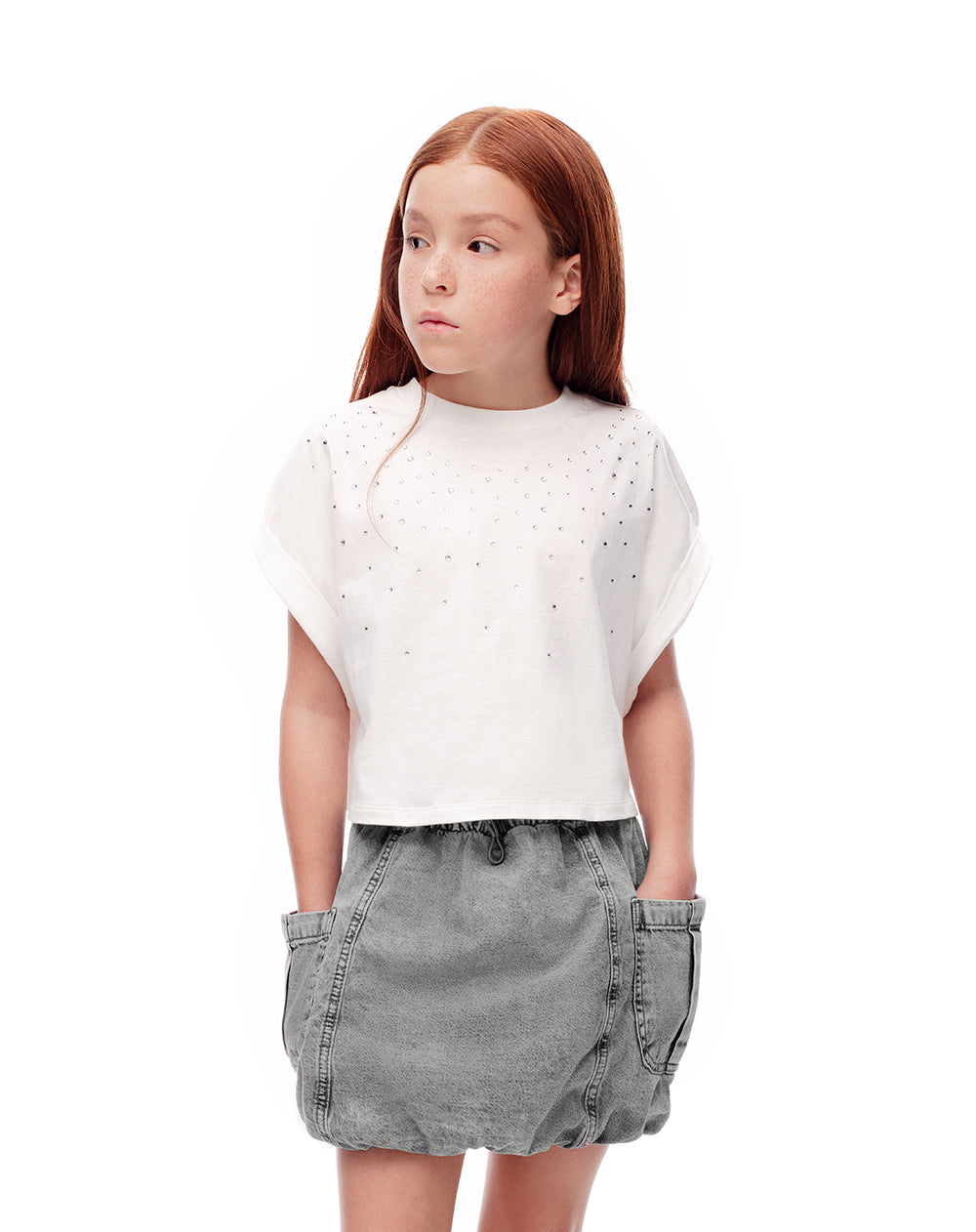 Falda corto tiro medio denim gris