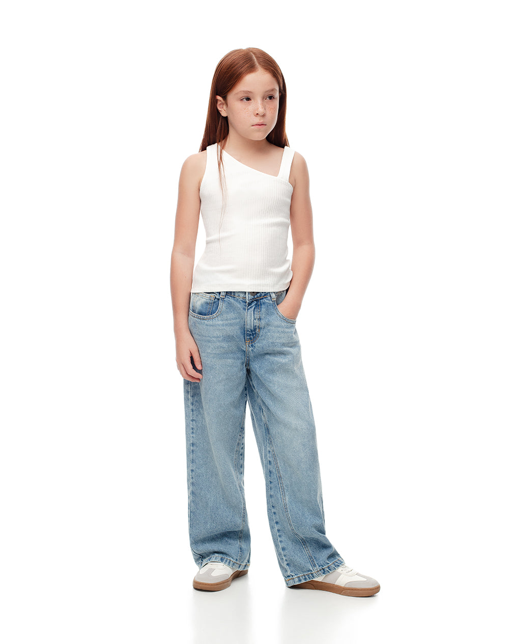 Jean wide leg tiro medio índigo medio niña
