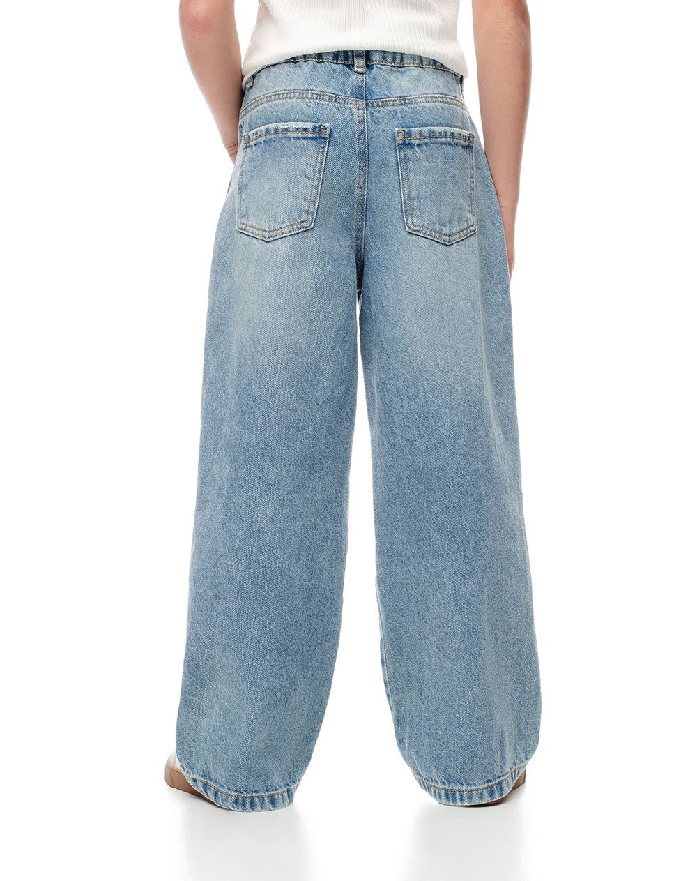 Jean wide leg tiro medio índigo medio niña
