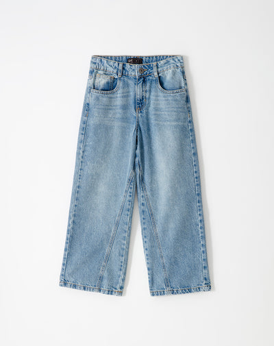 Jean wide leg tiro medio índigo medio niña