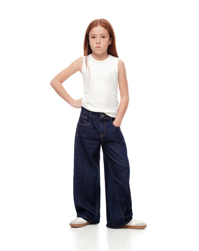 Jean wide leg tiro medio índigo oscuro niña
