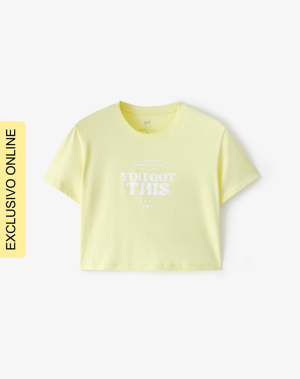 Camiseta cro regular algodón amarilla estampada mujer