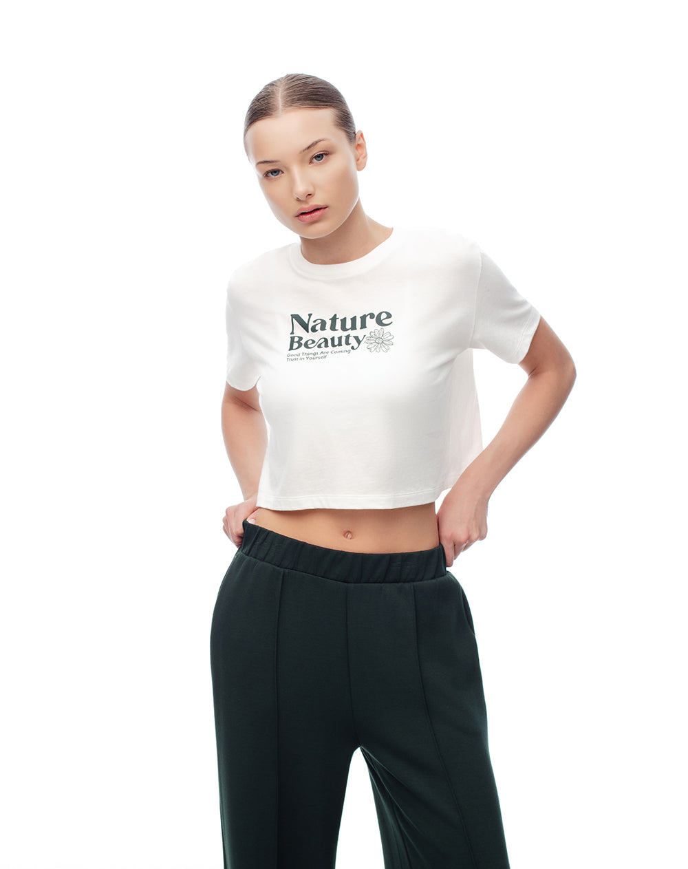 Camiseta crop regular algodón blanca mujer