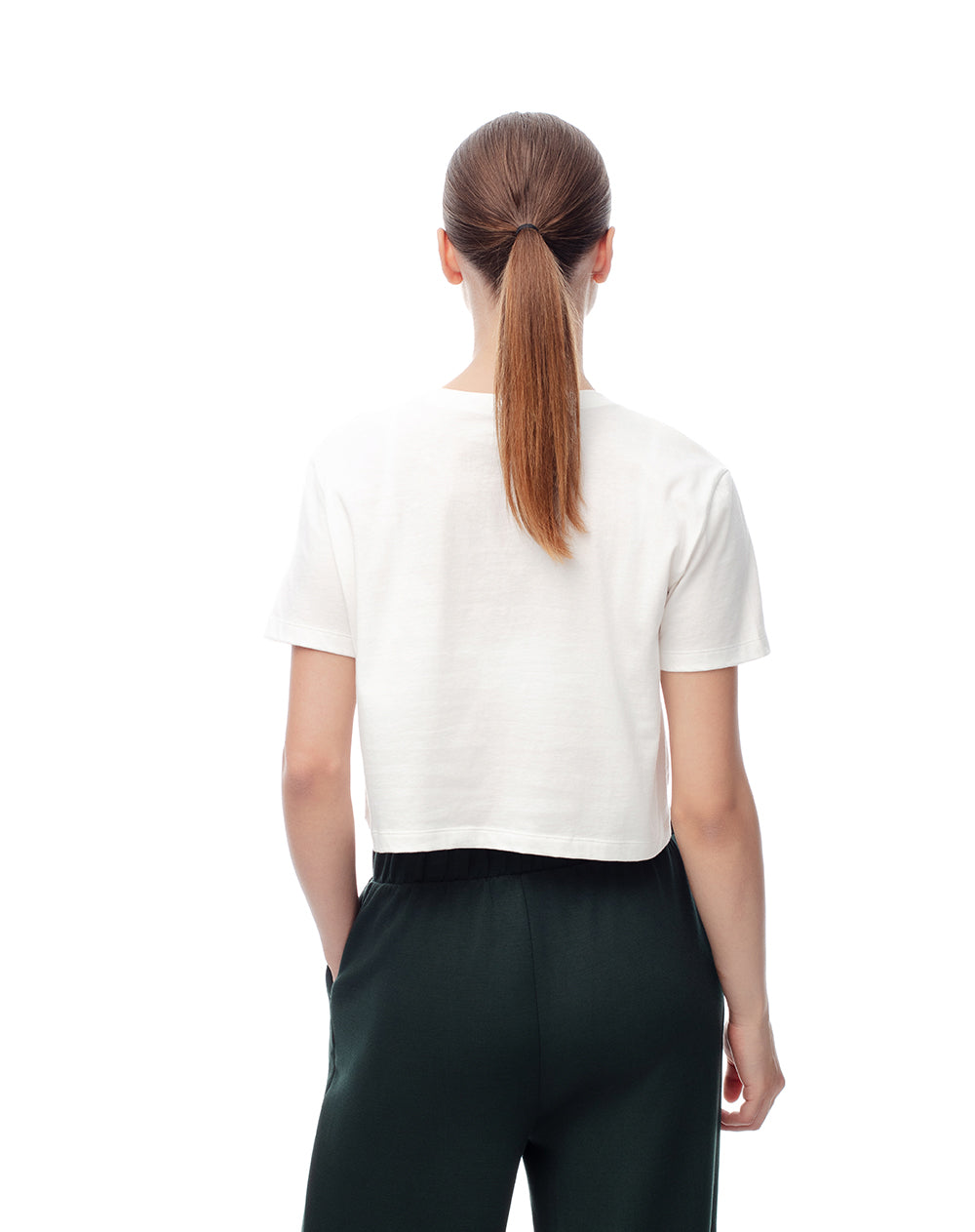 Camiseta crop regular algodón blanca mujer