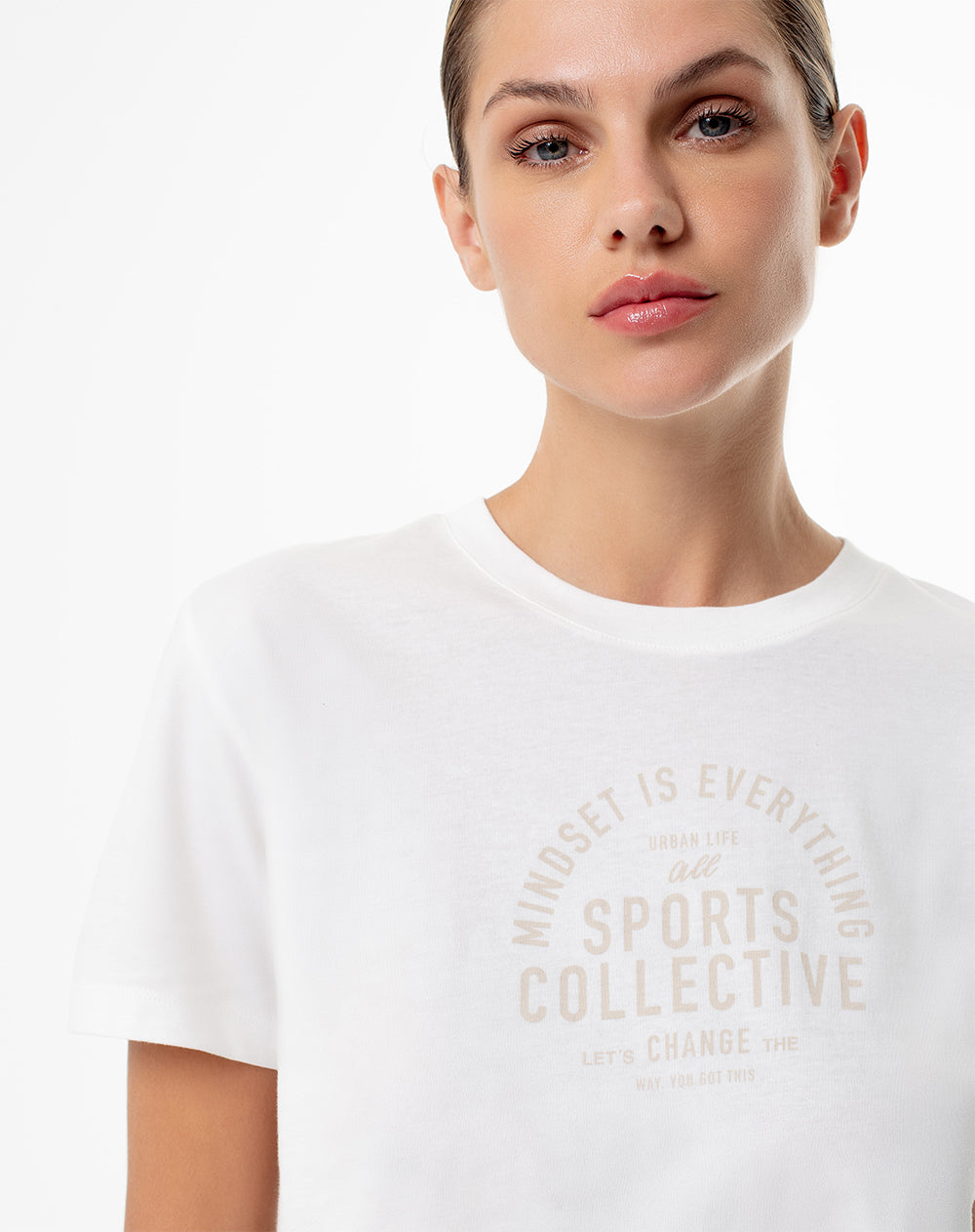 Camiseta crop regular algodón blanca mujer