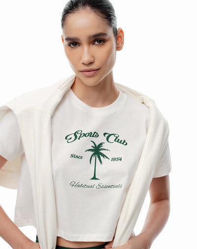 Camiseta crop regular algodón blanca mujer