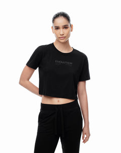 Camiseta crop regular algodón negra mujer