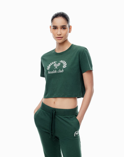 Camiseta crop regular algodón verde mujer