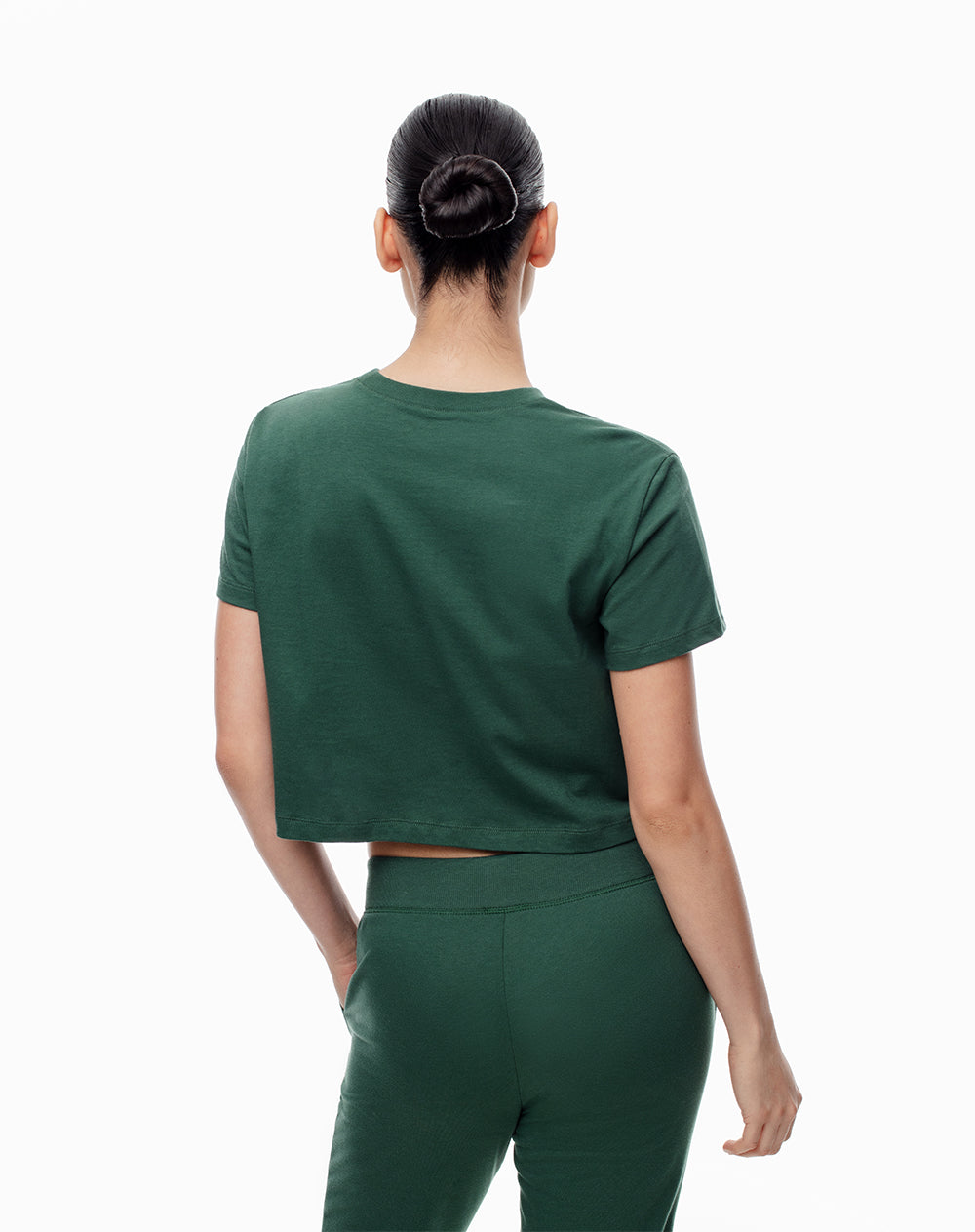 Camiseta crop regular algodón verde mujer