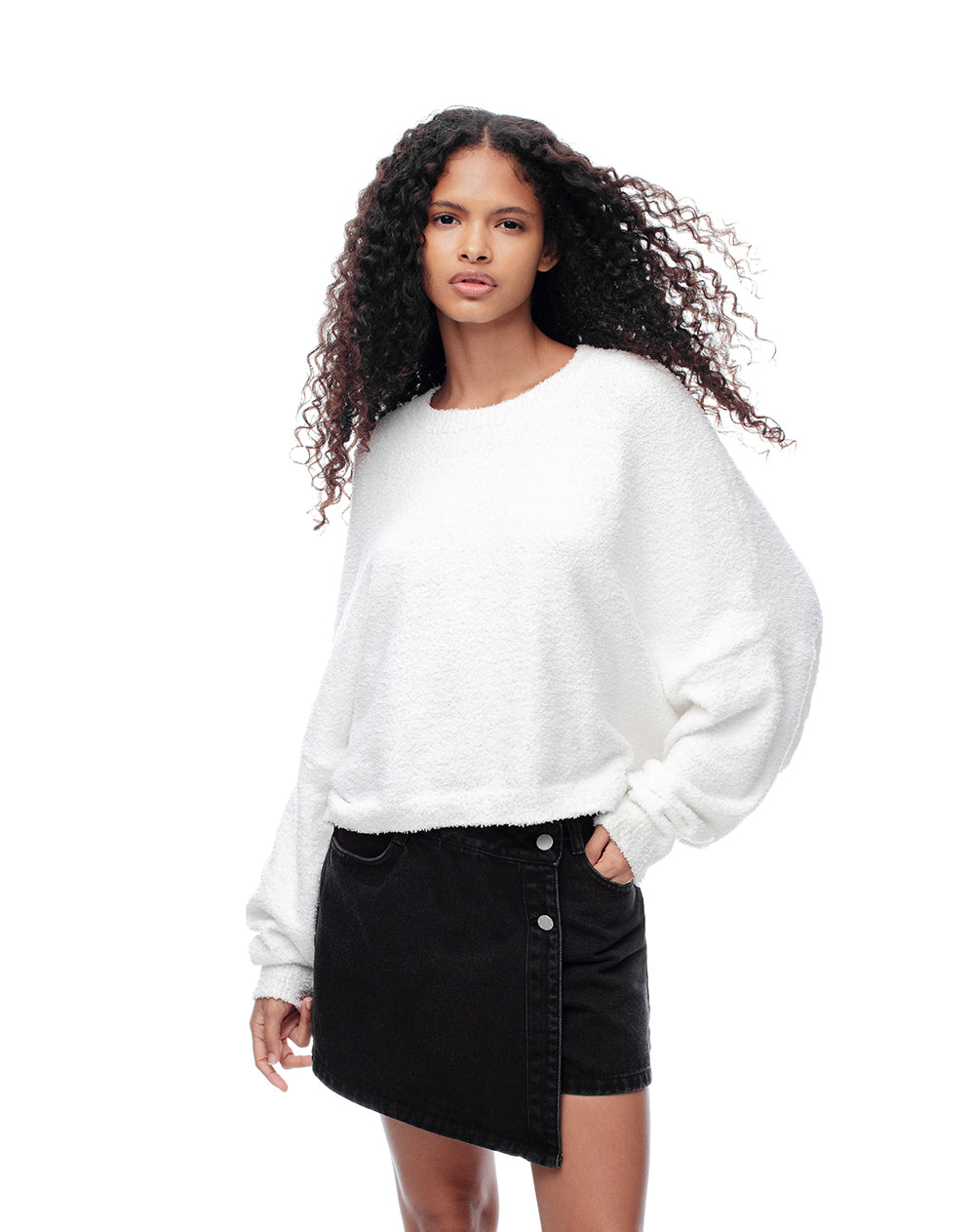 Falda short tiro alto denim negro mujer