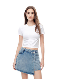 Falda short tiro alto denim índigo medio mujer