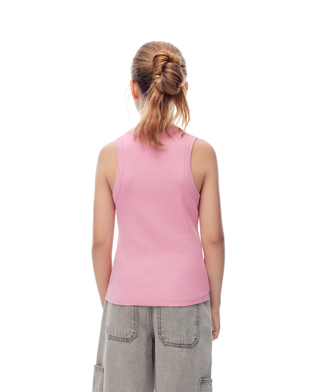 Camiseta esqueleto slim rib algodón rosa niña