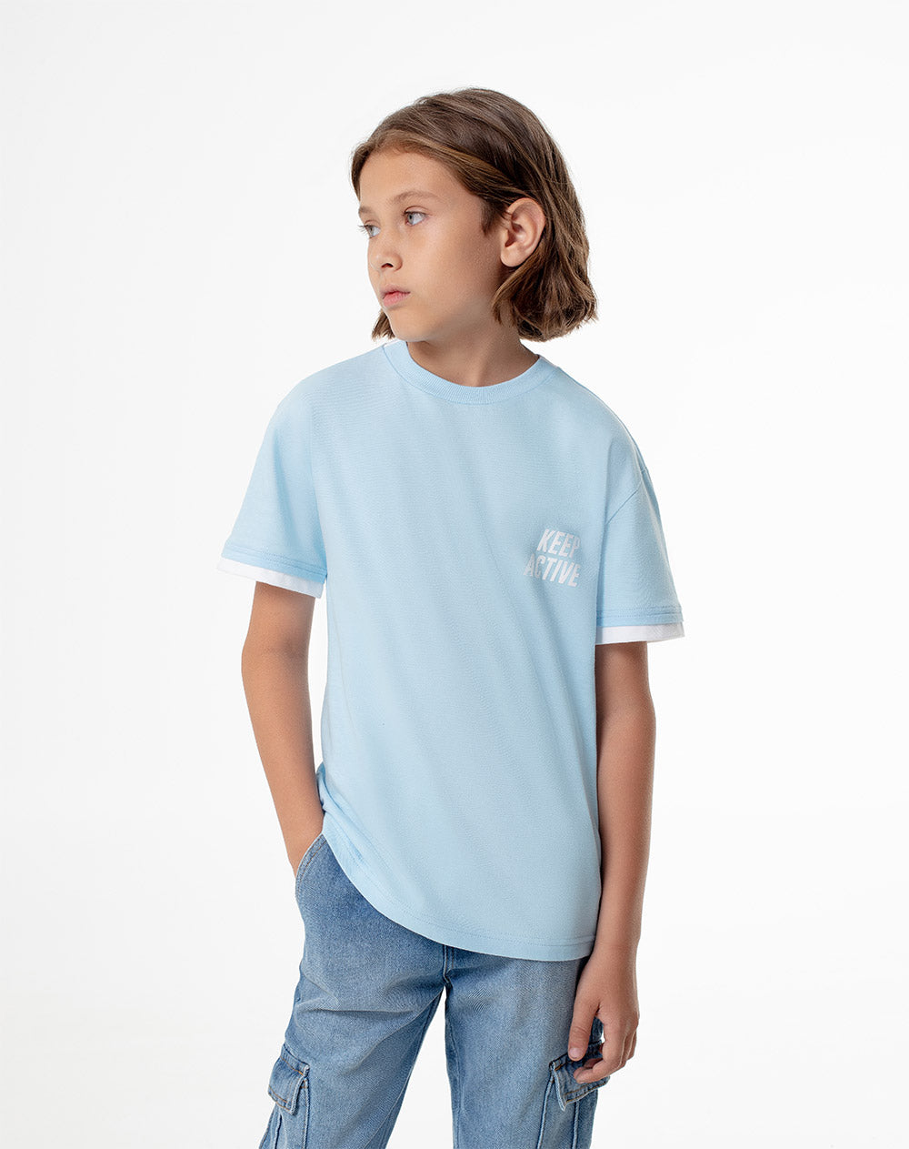 Camiseta regular algodón azul niño